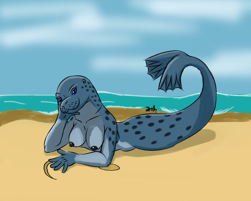 absurd_res beach female hi_res mammal marine mermaid_tail pinniped rommdan seal seaside solo taur