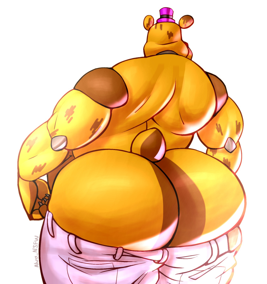 alva_nsfw animatronic anthro big_butt bottomwear butt clothed clothing denim denim_clothing digital_media_(artwork) five_nights_at_freddy's five_nights_at_freddy's_4 fur hat headgear headwear hi_res huge_butt jeans looking_back machine male male/male mammal nightmare_fredbear_(fnaf) nude pants presenting presenting_hindquarters robot scottgames simple_background solo solo_focus thick_thighs ursid video_games white_background wide_hips yellow_body
