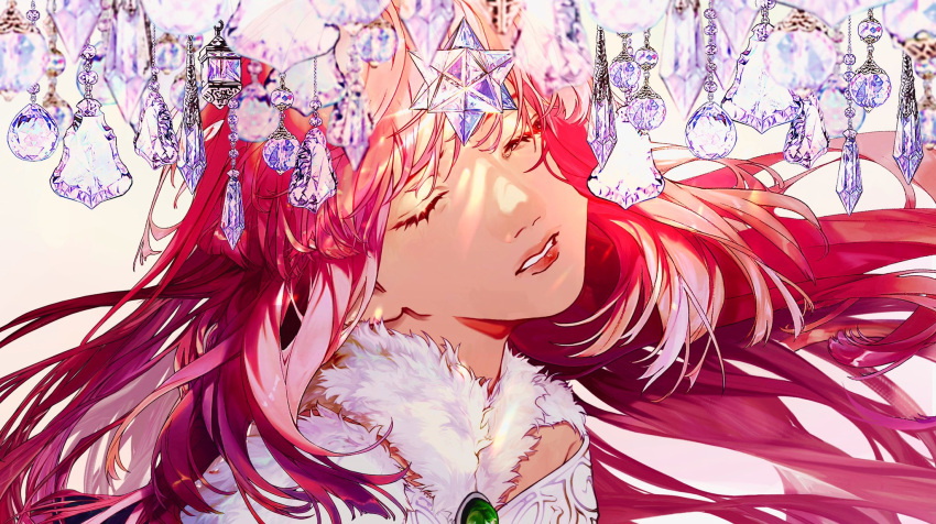 1girl bachi bakushi_(kaeritai0609) brooch character_request closed_eyes facing_viewer fate/grand_order fate_(series) highres jewelry long_hair parted_lips plectrum red_hair solo tagme