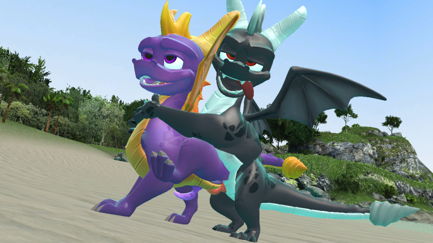 16:9 activision anal anal_penetration beach dark_body dark_spyro dragon drakeledragon duo feral genitals hand_on_neck happy happy_sex legs_up love loving_sex male male/male penetration penile penile_penetration penis penis_in_ass purple_body purple_penis red_penis seaside sex spyro spyro_the_dragon tongue tongue_out video_games widescreen