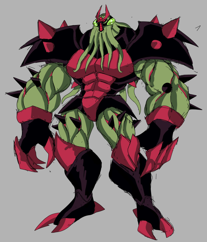 1boy absurdres alien armor ben_10 ben_10:_alien_force ben_10:_omniverse ben_10:_ultimate_alien blood_vessels colored_skin cyberlord1109 green_skin highres mask red_eyes shoulder_armor spikes tentacle_hair tentacles vilgax