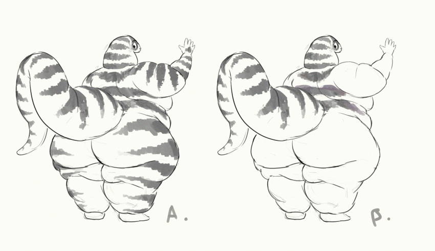 anthro butt california_kingsnake cettus fat_rolls female hi_res looking_back maeve_gibson nude obese obese_anthro obese_female overweight overweight_anthro overweight_female rear_view reptile scalie sketch snake solo standing striped_body stripes wide_hips