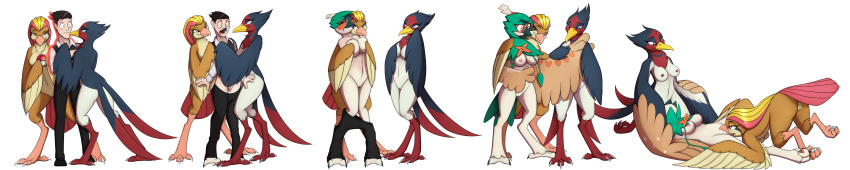 absurd_res anthro avian beak beak_growth bird_feet bottomwear breast_grab breasts claws clothed clothing cunnilingus decidueye dress_shirt facesitting feather_growth feathered_wings feathers female female/female fully_clothed gender_transformation generation_1_pokemon generation_3_pokemon generation_7_pokemon group group_sex growth hand_on_breast hi_res human_to_anthro long_image male male/female mtf_transformation nintendo nude oral pants pidgeot pokemon pokemon_(species) sex shirt simple_background species_transformation swellow tail_growth threesome tomek1000 topwear transformation transformation_sequence trio vaginal vest video_games white_background wide_image winged_arms wings