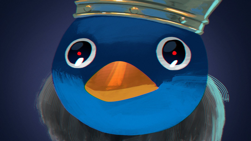 2022 anthro avian beak bird black_eyes blue_body cape clothing crown digital_drawing_(artwork) digital_media_(artwork) feral hi_res illumination_entertainment king_penguin_(smbm) krossan_(artist) male mario_bros multicolored_body nintendo orange_beak penguin penguin_(mario) solo the_super_mario_bros_movie video_games