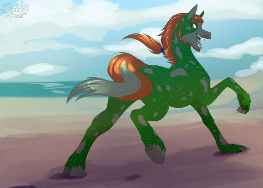 beach cute_expression digital_drawing_(artwork) digital_media_(artwork) equid equine fangs feral flat_colors friendship_is_magic happy hasbro horse male mammal my_little_pony paws pony running sea seaside solo solo_focus sunny_way water