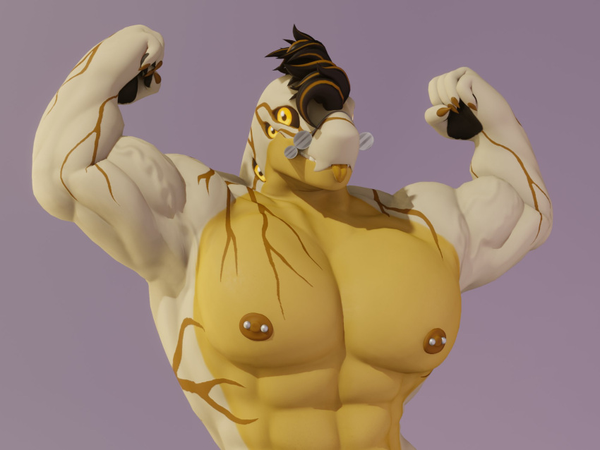 alien anthro anxiboi deity enti_(entitropy) flexing flexing_both_biceps hi_res looking_at_viewer male monster nipple_piercing nipples piercing solo tongue tongue_out