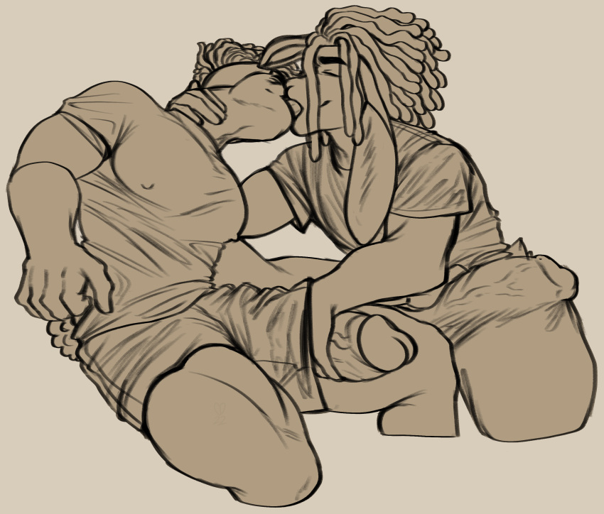 absurd_res anthro big_bulge big_penis brooklyn_(chaosdraws) bulge chaosdraws clothed clothing digital_media_(artwork) dreadlocks duo erection eyes_closed genitals hi_res huge_bulge huge_penis hyper hyper_bulge hyper_genitalia hyper_penis kissing lagomorph leporid male male/male mammal monochrome penis penis_grab poking_out rabbit reese_lightlender tongue vein veiny_penis