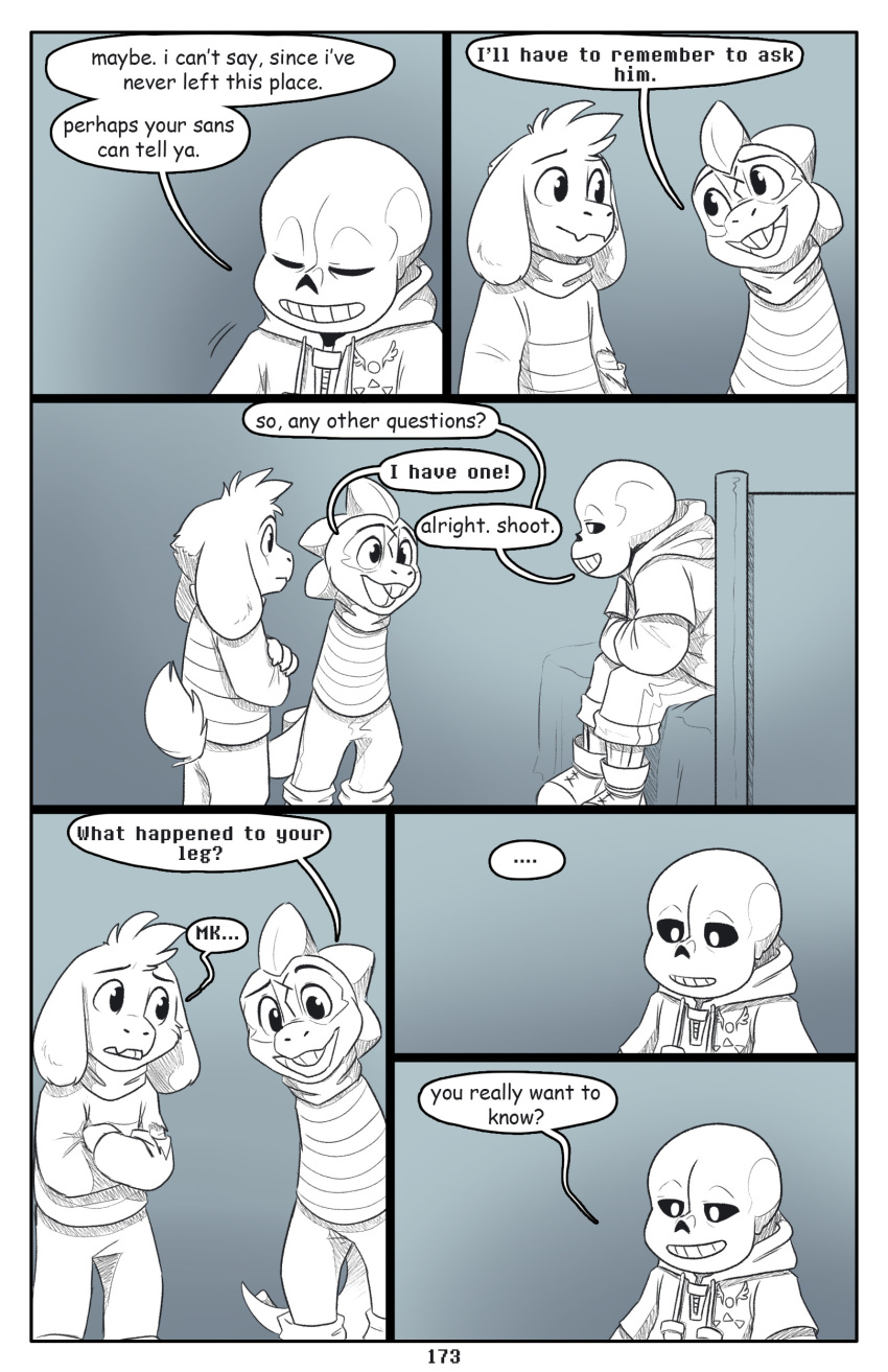 absolutedream absurd_res asriel_dreemurr bone border comic digital_media_(artwork) english_text group hi_res humanoid monochrome monster_kid sans_(undertale) skeleton text trio undertale undertale_(series) video_games white_border