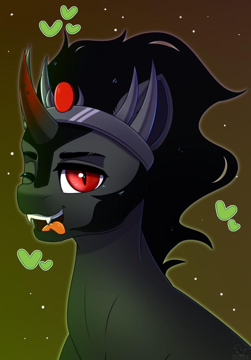 &lt;3 2022 absurd_res beard black_mane crown digital_media_(artwork) dinoalpaka equid equine eyebrows facial_hair fangs feral friendship_is_magic grey_body hasbro hi_res horn king_sombra_(mlp) male mammal mane my_little_pony open_mouth open_smile pupils red_eyes signature slit_pupils smile solo teeth unicorn