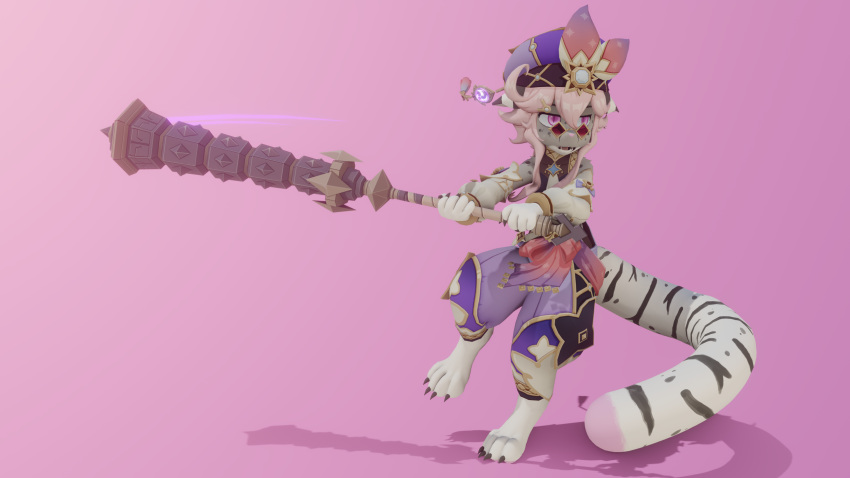 action_pose angry anthro claws claws_out clothing cosplay cosplaying_as_character costume domestic_cat eyewear felid feline felis female fynnley fynnley_(character) genshin_impact glasses hi_res mammal mihoyo mixed_breed pose savannah_cat solo swinging_weapon video_games weapon