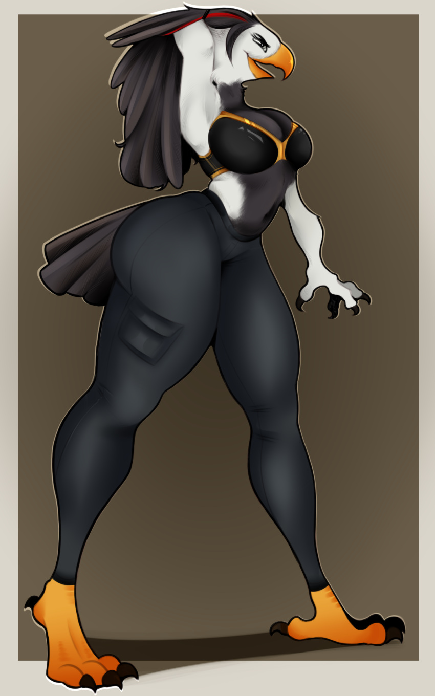 absurd_res accipitrid accipitriform anthro ass_up avian big_breasts bird bird_feet bra breasts butt claws clothing eagle fakeanna feathers female hi_res raised_hips slim small_waist solo tail_feathers thick_thighs tight_clothing toe_claws underwear wide_hips