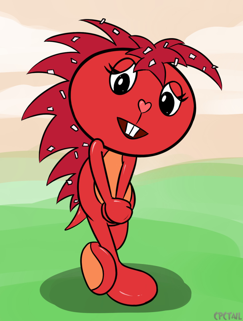 2022 anthro cpctail dandruff digital_drawing_(artwork) digital_media_(artwork) female flaky_(htf) fur happy_tree_friends hi_res looking_at_viewer mammal open_mouth porcupine quills red_body red_fur rodent simple_background solo