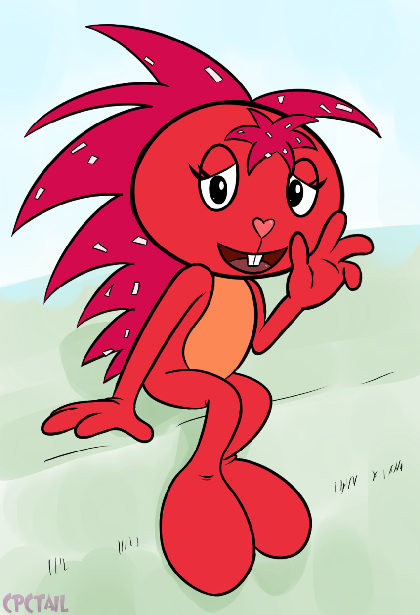 2022 anthro cpctail dandruff digital_drawing_(artwork) digital_media_(artwork) female flaky flaky_(htf) fur happy_tree_friends hi_res mammal open_mouth porcupine quills red_body red_fur rodent simple_background smile solo