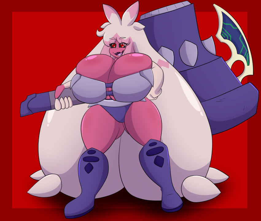 big_breasts breasts fangs female hair hammer hi_res huge_breasts humanoid hyper hyper_breasts long_hair nintendo pokemon solo thick_thighs tinkaton tools ultrazeta120 video_games