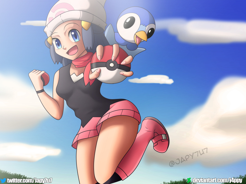 absurd_res avian bird blue_body clothing dawn_(pok&eacute;mon) duo female generation_4_pokemon hair hi_res human japy7u7 looking_at_viewer male male/female mammal nintendo open_mouth piplup pokemon pokemon_(anime) pokemon_(species) pokemon_trainer solo video_games