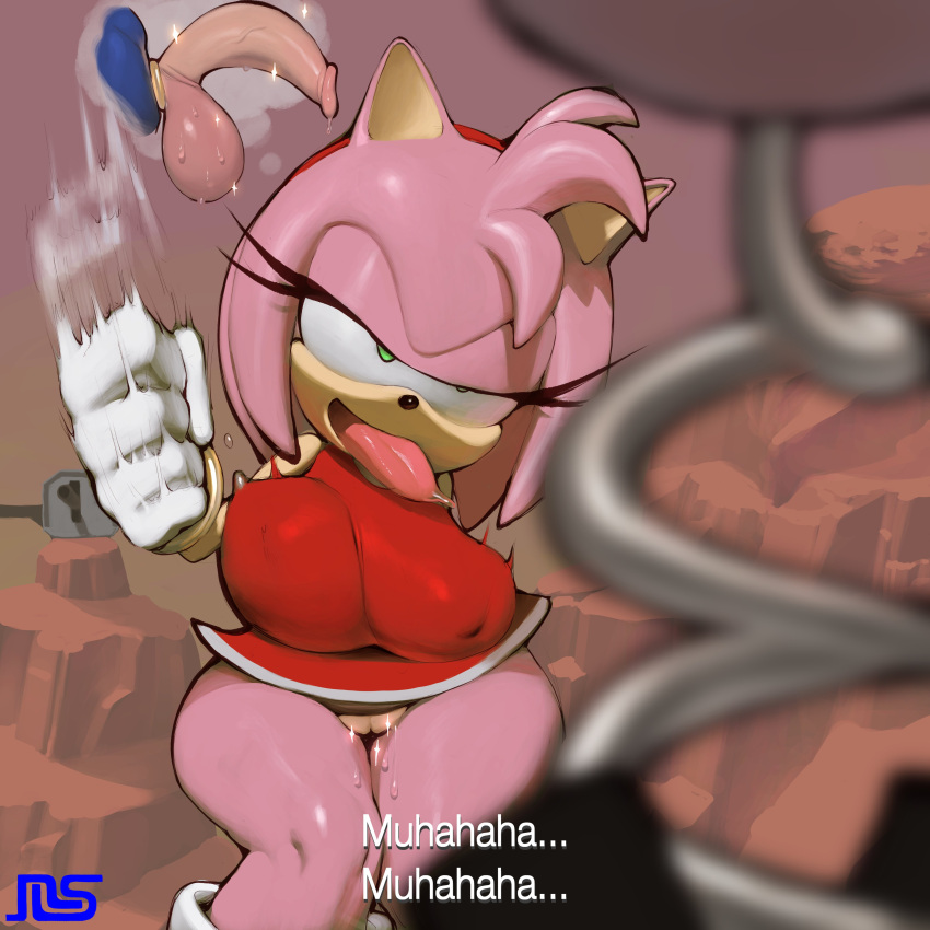 2022 absurd_res ahegao amy_rose anthro balls big_breasts bodily_fluids bottomless breasts clothed clothing eulipotyphlan female genital_fluids genitals gloves green_eyes hair handwear hedgehog hi_res huge_breasts lewdcactus looking_pleasured mammal multicolored_body nipple_outline open_mouth open_smile penis pink_body pink_hair pussy pussy_juice sega smile solo sonic_the_hedgehog_(series) tan_body text tongue tongue_out two_tone_body