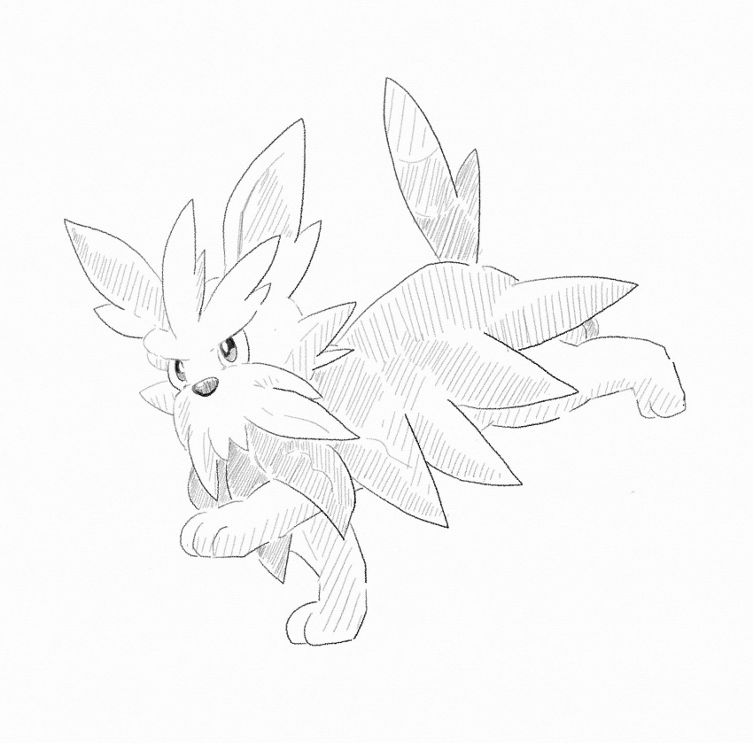 animal_focus commentary_request dog from_side full_body greyscale herdier highres monochrome munna_(pixiv_4032814) no_humans partial_commentary pokemon pokemon_(creature) running simple_background sketch solo traditional_media white_background
