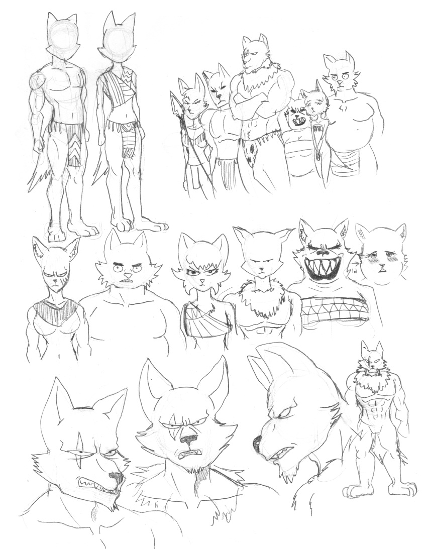 absurd_res anthro breasts canid canine canis cheek_tuft chest_tuft collar collarbone concept_art efradraws eye_scar facial_scar facial_tuft fangs female fur graphite_(artwork) group hair hi_res kasni_(efradraws) lips male mammal melee_weapon model_sheet muscular muscular_anthro muscular_female muscular_male olbo_(efradraws) overweight overweight_male pencil_(artwork) polearm scar sharp_teeth simple_background sketch spear teeth thick_lips traditional_media_(artwork) tribal tribe tuft warrior weapon white_background white_body white_fang_tribe_(efradraws) white_fur white_hair wolf wolf_pack