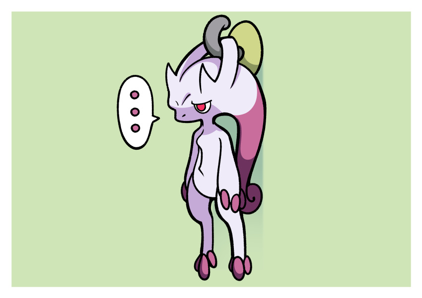 ... absurdres fukidashi_cotton green_background highres hook mega_mewtwo_y mega_pokemon mewtwo no_humans pokemon pokemon_(creature) red_eyes spoken_ellipsis