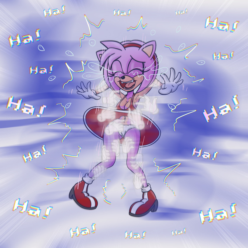 amy_rose anthro bodily_fluids camel_toe clothing crying_laughing eulipotyphlan eyes_closed female floating_hands hedgehog hi_res laugh mammal neruvous panties sega solo sonic_the_hedgehog_(series) tears text tickling tickling_armpits tickling_belly tickling_breasts tickling_thighs underwear