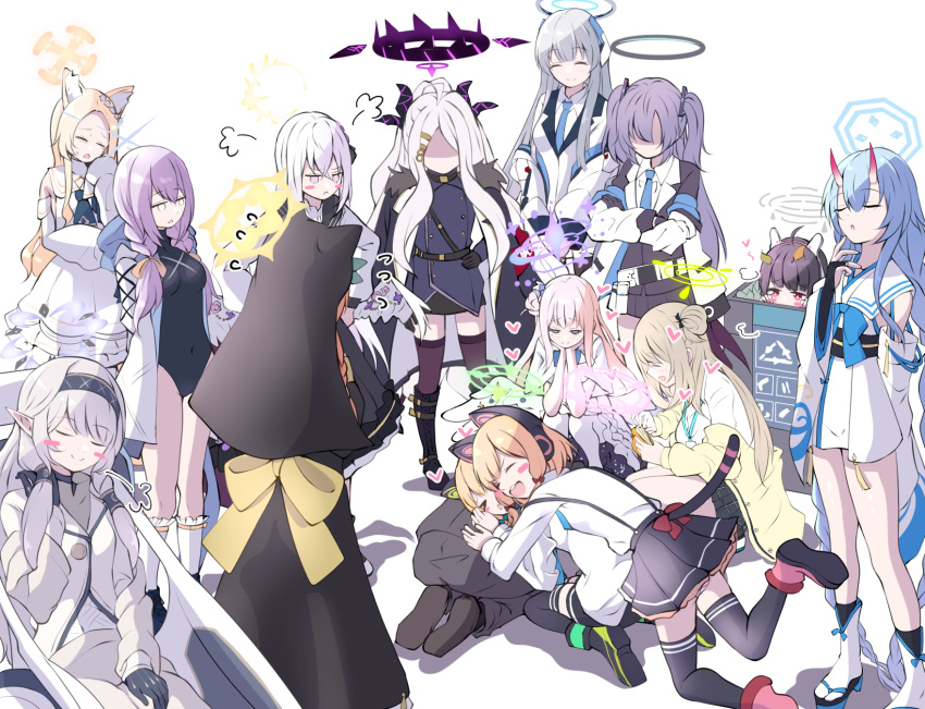 ... 1boy 6+girls :&lt; :d ^_^ ^o^ absurdly_long_hair ahoge angry animal_ears arm_support armband arrow_(symbol) atsuko_(blue_archive) azusa_(blue_archive) bangs belt black_coat black_footwear black_gloves black_hair black_leotard black_skirt blonde_hair blue_archive blue_hair blush blush_stickers boots bow braid bridal_gauntlets brown_hair business_suit cat_ears cat_girl cat_tail cheek-to-cheek chise_(blue_archive) closed_eyes coat coat_on_shoulders collared_shirt commentary_request crossed_arms demon_girl demon_horns demon_wings detached_sleeves dogeza doyagao empty_eyes faceless faceless_female fake_animal_ears feathered_wings flower flying_sweatdrops forehead formal fox_ears fox_girl fox_tail frilled_skirt frills full_body fur-trimmed_coat fur_trim gloves grey_eyes grey_hair habit hair_bow hair_bun hair_flower hair_ornament hair_ribbon hair_scrunchie hair_tubes hairband hairclip halo hand_on_hip hands_on_hips headgear headphones heads_together heart heart_tail high_heels highres himari_(blue_archive) hina_(blue_archive) hooded_coat horns jacket japanese_clothes knee_boots kneehighs leaf leaf_on_head leotard light_brown_hair long_hair long_sleeves looking_at_another looking_away low-tied_long_hair low_ponytail low_twintails lying lying_on_person mari_(blue_archive) mary_janes midori_(blue_archive) mika_(blue_archive) military military_uniform miyu_(blue_archive) momoi_(blue_archive) multiple_girls necktie noa_(blue_archive) nonomi_(blue_archive) nun obi off_shoulder on_stomach one_side_up oni oni_horns orange_hair pantyhose parted_bangs parted_lips peeking_out pencil_skirt pink_hair plaid plaid_skirt pleated_skirt pointy_ears ponytail purple_eyes purple_hair rabbit_ears recycle_bin red_eyes ribbon sash school_uniform scrunchie seia_(blue_archive) seiza sensei_(blue_archive) serafuku shaded_face shadow shirt shoes short_hair short_sleeves siblings sidelocks simple_background single_braid single_side_bun sitting skirt sleeves_past_wrists smile smug sneakers socks squatting standing suit suspender_skirt suspenders tail tail_bow tail_ornament tail_ribbon thighhighs thighs tonomiya68 tress_ribbon triangle_mouth turtleneck twin_braids twins twintails two_side_up uniform v_arms very_long_hair wheelchair white_background white_coat white_footwear white_hair white_pantyhose white_wings wide_sleeves wings yuuka_(blue_archive) zettai_ryouiki