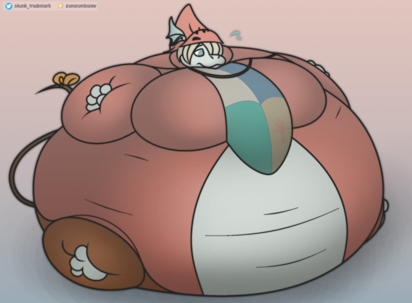 anthro belly big_belly big_breasts biped blonde_hair blue_body breasts burmecian clothed clothing female final_fantasy final_fantasy_ix foxball freya_crescent hair huge_breasts hyper hyper_belly hyper_breasts inflation mammal rodent simple_background sitting solo square_enix video_games