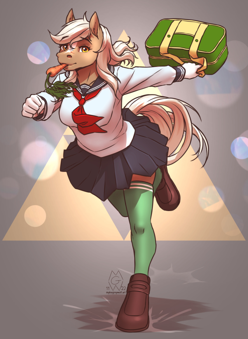 absurd_res anthro clothing epona_(tloz) equid equine hi_res horse mammal nintendo running school_uniform the_legend_of_zelda uniform video_games