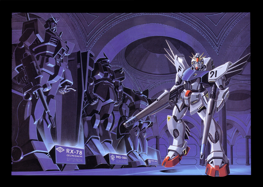 absurdres beam_rifle energy_gun f91_gundam gelgoog gun gundam gundam_f91 highres museum rx-78-2 weapon zaku zaku_ii