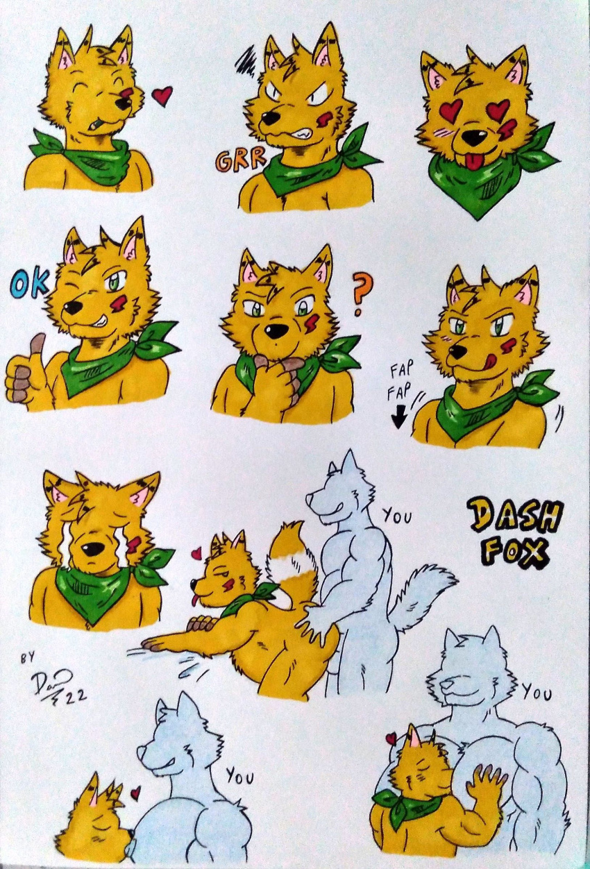 &lt;3 &lt;3_eyes anal anal_penetration angry angry_expression anthro bandanna bandanna_on_neck bandanna_only barazoku blush blush_lines bodily_fluids butt canid canine cute_expression dashfox dashthefox doubt duo fluffy fluffy_tail fox fur gesture green_bandanna green_eyes green_kerchief hi_res huge_pecs kerchief kerchief_only love male mammal markers masturbation mostly_nude motion_lines musclegut muscular naughty_face naughty_smile nipple_fetish nipple_play nipple_suck nipples onomatopoeia pecs pecs_touching pecsgrab pencil_in_mouth penetration sad sound_effects sucking tears telegram telegram_sticker text thumbs_up tongue tongue_out traditional_media_(artwork) ych_(character) yellow_body yellow_fur