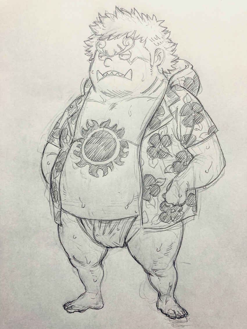 2022 asian_clothing belly biped clothed clothing east_asian_clothing emboss0320 fish-men_(one_piece) fundoshi hi_res japanese_clothing jinbe male marine moobs one_piece open_clothing open_shirt open_topwear overweight overweight_male shirt solo topwear underwear young