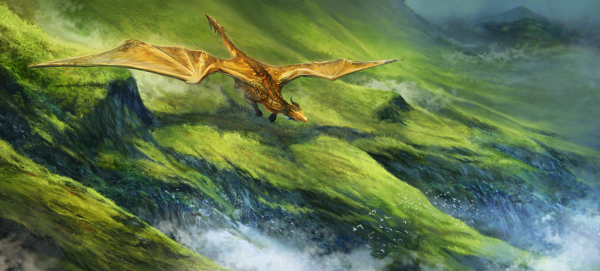 2022 ambiguous_gender claws day detailed_background digital_media_(artwork) dragon feral flying grass hi_res horn isvoc membrane_(anatomy) membranous_wings outside plant scales scalie solo spines western_dragon wings