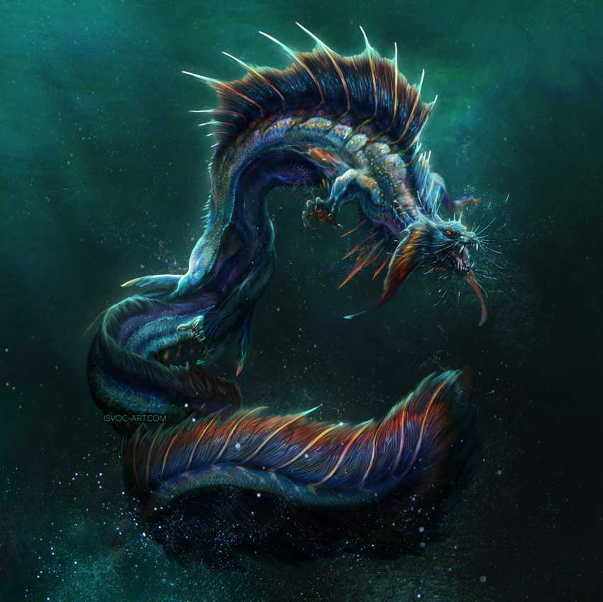 2022 ambiguous_gender claws digital_media_(artwork) feral hi_res isvoc open_mouth scales solo teeth tongue underwater water