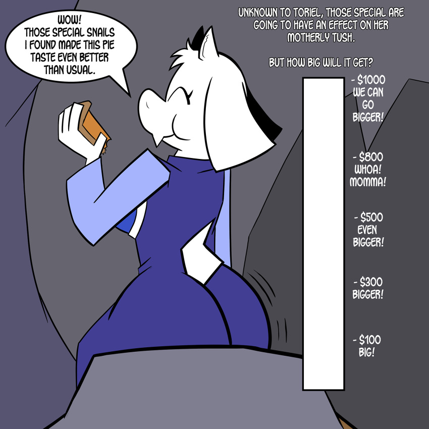 bovid butt butt_expansion caprine eating expansion fur goat hi_res mammal monster pembrokewkorgi tail toriel undertale undertale_(series) video_games white_body white_fur