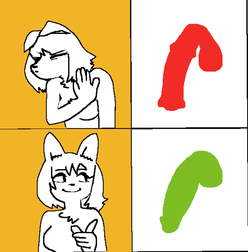 animal_genitalia animal_penis anonymous_artist anthro balls canid canine comparing comparing_penis equine_penis female genitals hi_res humanoid_genitalia humanoid_penis looking_aside mammal meme nude penis silhouette solo standing