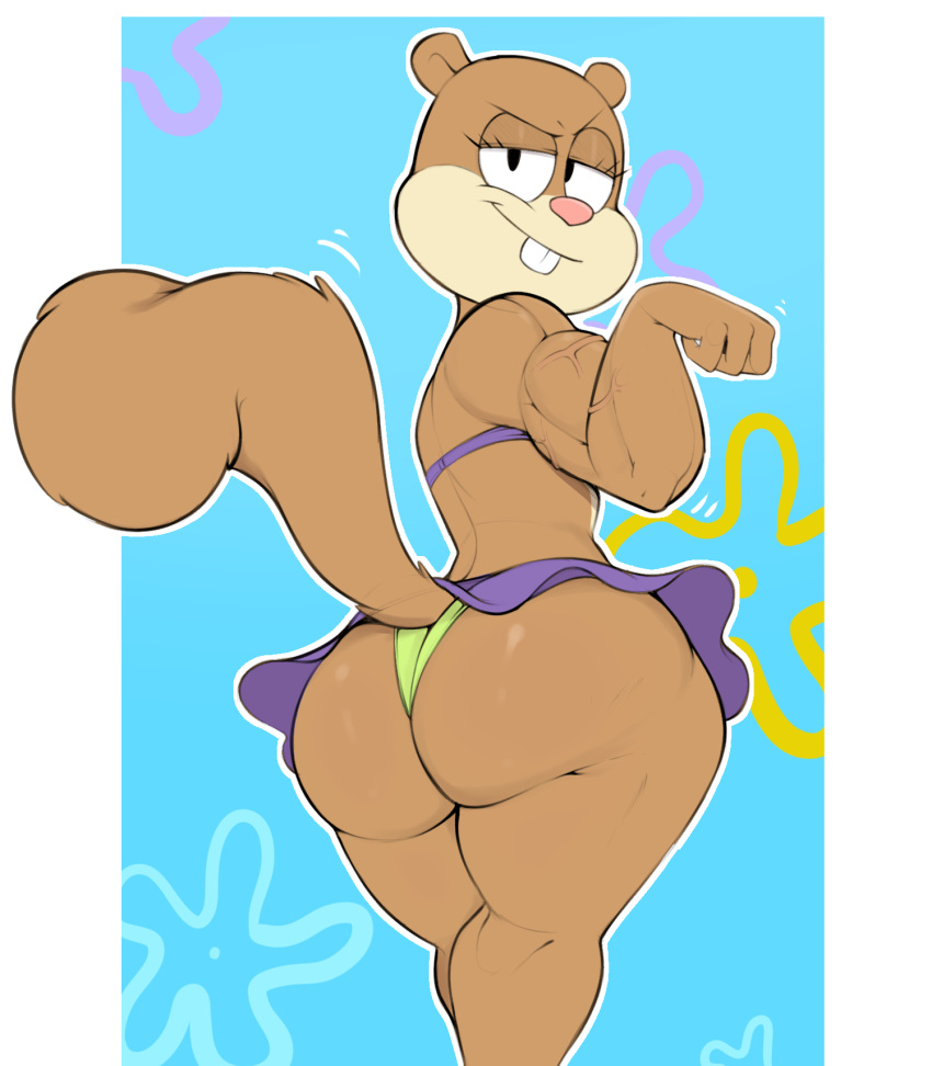 2022 anthro big_butt brown_body brown_fur buckteeth butt clothed clothing female fur hi_res looking_at_viewer looking_back looking_back_at_viewer mammal muscular muscular_anthro muscular_female nickelodeon rodent sandy_cheeks sciurid smile smiling_at_viewer solo spongebob_squarepants tan_body tan_fur teeth thick_thighs tree_squirrel usnarbit