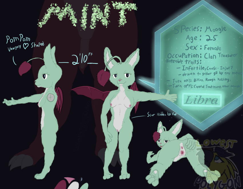 anthro anus bangaa butt english_text extreme_size_difference female final_fantasy final_fantasy_tactics genitals ivalice_moogle lowestpolygon mammal mint_(disambiguation) mint_(lowestpolygon) model_sheet moogle presenting presenting_anus presenting_hindquarters presenting_pussy pussy size_difference solo spread_wings square_enix text video_games wings