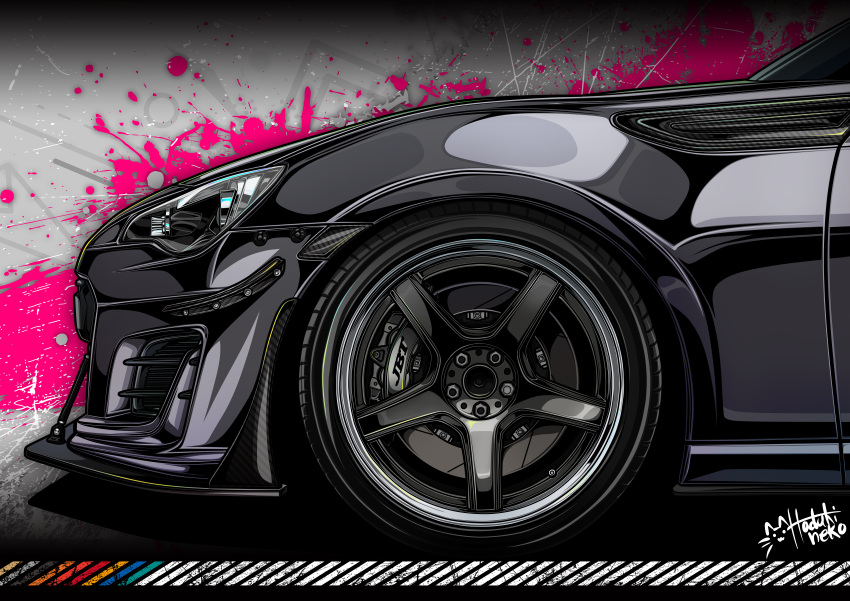 absurdres artist_name car close-up ground_vehicle haduki_neko headlight highres motor_vehicle no_humans original subaru_(brand) subaru_brz vehicle_focus wheel