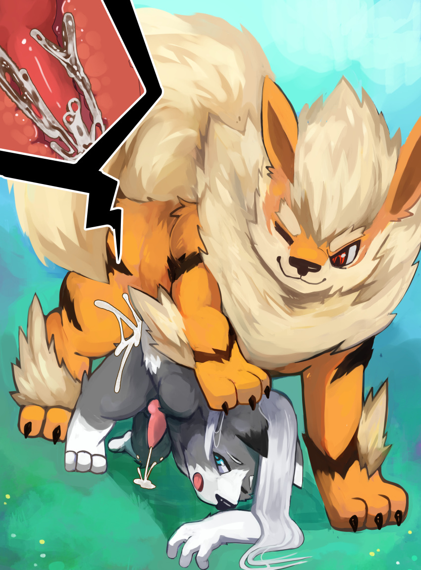 absurd_res anal anal_penetration animal_genitalia animal_penis anthro arcanine black_body bodily_fluids canine_penis cum cum_in_ass cum_inside day duo feral generation_1_pokemon genital_fluids genitals hi_res internal kake0078 male male/male nintendo orange_body outside penetration penile penile_penetration penis penis_in_ass pokemon pokemon_(species) size_difference smaller_male smaller_penetrated video_games yellow_body