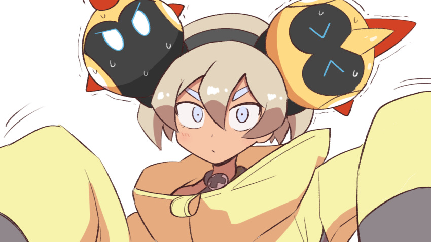 1girl alternate_costume bangs bea_(pokemon) cosplay falinks grey_eyes grey_hair hair_between_eyes iono_(pokemon) iono_(pokemon)_(cosplay) jacket kurachi_mizuki oversized_clothes pokemon pokemon_(game) pokemon_sv pokemon_swsh short_hair sleeves_past_wrists yellow_jacket