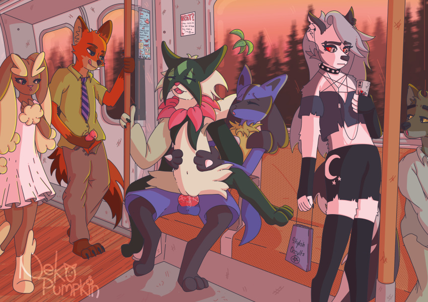 absurd_res anthro being_watched bodily_fluids bottomwear canid canid_demon canine canis casual_nudity casual_sex clothed clothing collar crop_top cum demon detailed_background disney dreamworks dress female fox generation_4_pokemon genital_fluids genitals group headphones hellhound helluva_boss hi_res knot legwear looking_at_another loona_(helluva_boss) lopunny lucario male male/female mammal masturbation meowscarada mr._wolf_(the_bad_guys) navel nekopumpkin nick_wilde nintendo nude on_lap open_mouth penetration penile penile_penetration penis penis_in_pussy phone pokemon pokemon_(species) precum public public_masturbation public_sex public_transportation pussy pussy_juice sex shaded shirt shorts sitting_on_lap spread_legs spreading sunset the_bad_guys thigh_highs tongue tongue_out topwear train vaginal vaginal_penetration vehicle video_games wolf zootopia