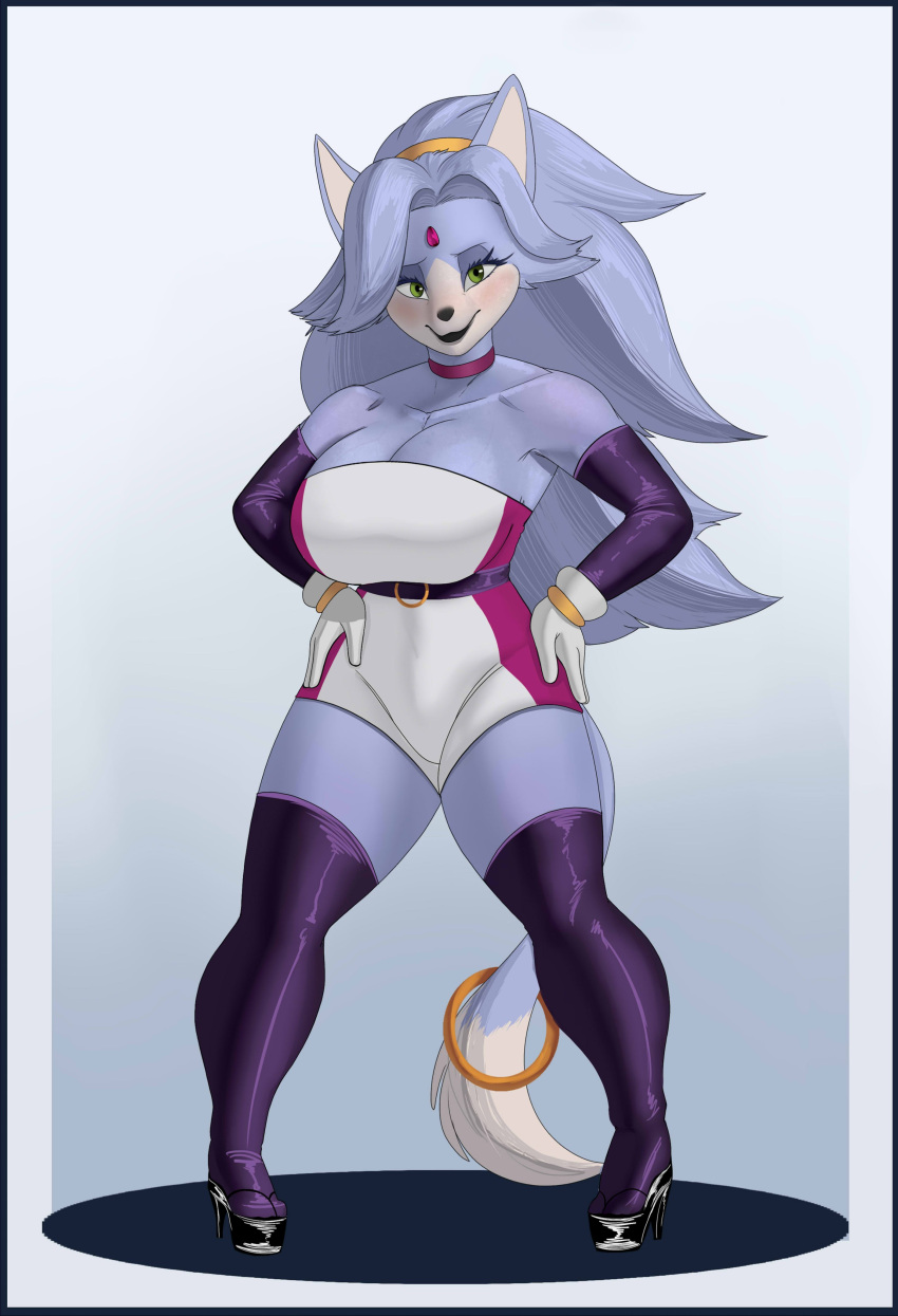 absurd_res anthro big_breasts blush breasts cleavage clothed clothing domestic_cat felid feline felis female footwear hi_res high_heels mammal pancarta solo