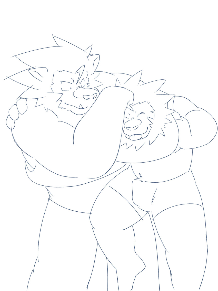 absurd_res anthro arm_around_neck arm_around_shoulders bara_top_lion_(mrjosh47) blep brother bulge clothing crop_top crop_top_lion_(mrjosh47) duo felid happy hi_res lion male male/male mammal mane mrjosh47 muscular muscular_anthro muscular_male noogie pantherine playful pubes shirt sibling tongue tongue_out topwear underwear