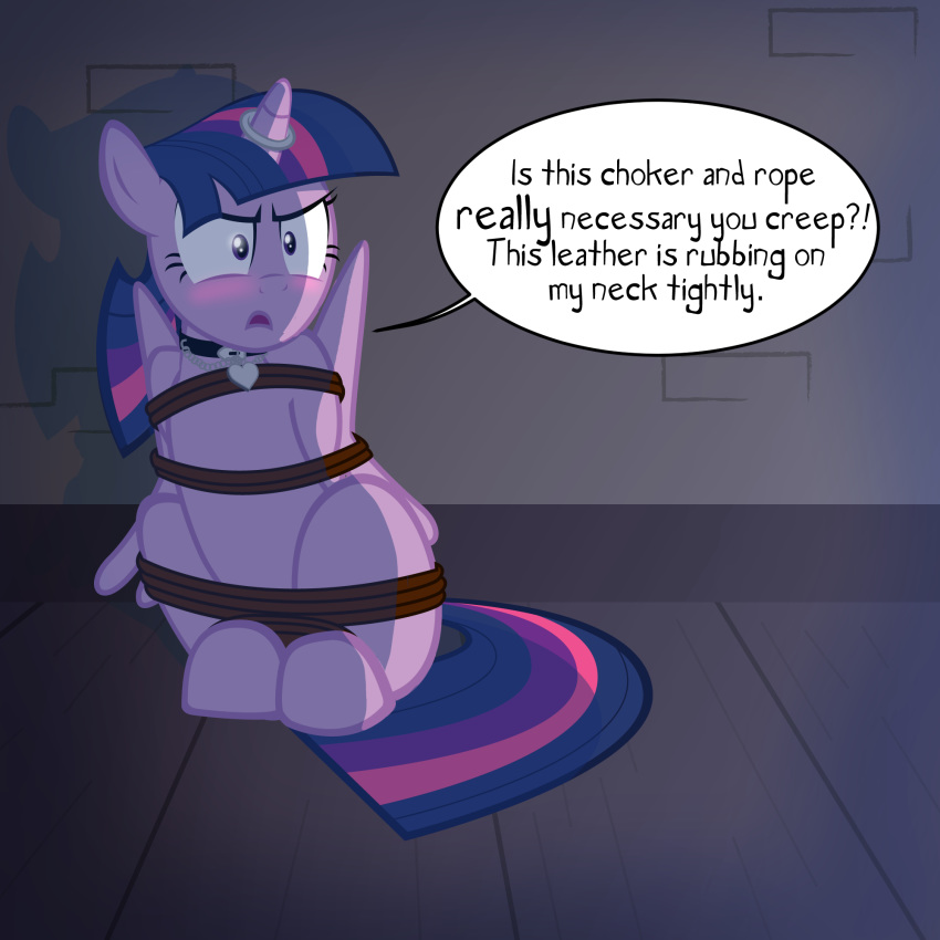 &lt;3 2019 bdsm blush bondage bound collar dialogue english_text equine female feral friendship_is_magic horn horn_ring magic_inhibitor mammal my_little_pony radiantrealm ring rope rope_bondage sitting solo text twilight_sparkle_(mlp) winged_unicorn wings