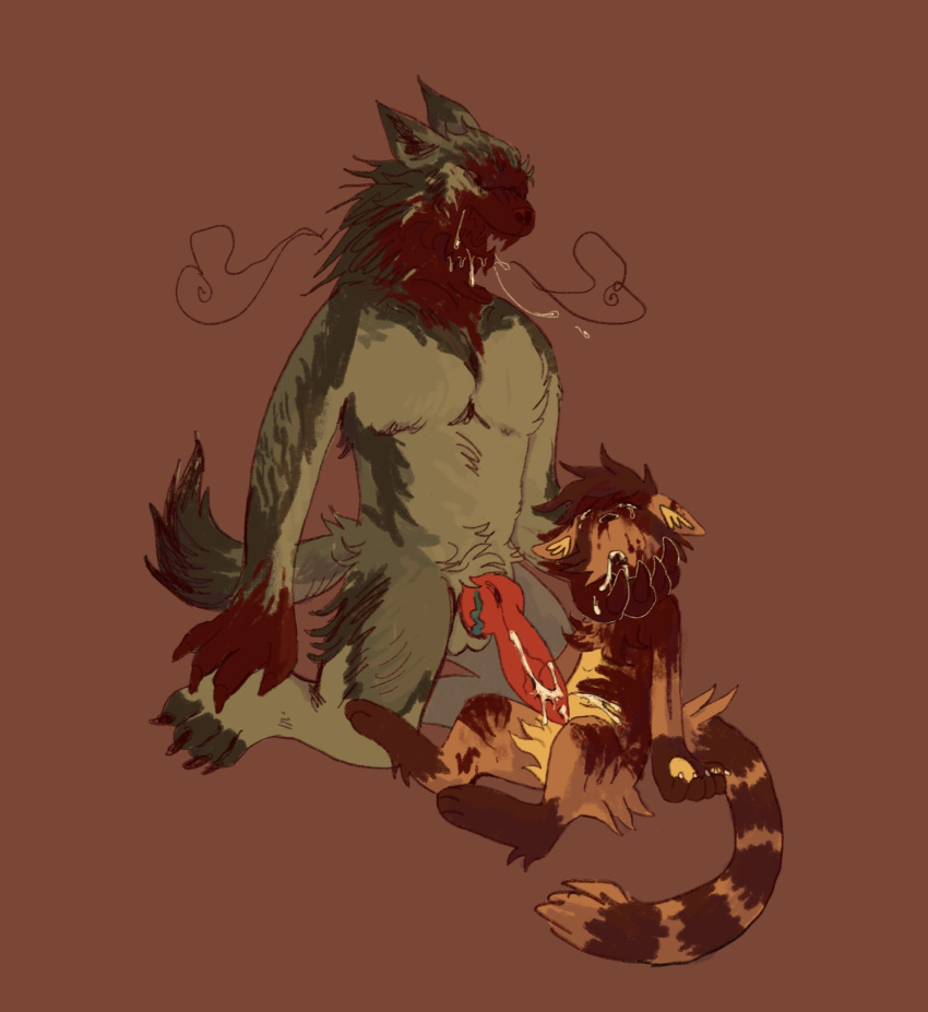 anthro balls blood bodily_fluids canid canine canis cum death duo erection forced foulserpent fur genital_fluids genitals gore hi_res male male/male mammal nude open_mouth penis procyonid raccoon rape simple_background were werecanid werecanine werewolf wolf wounded