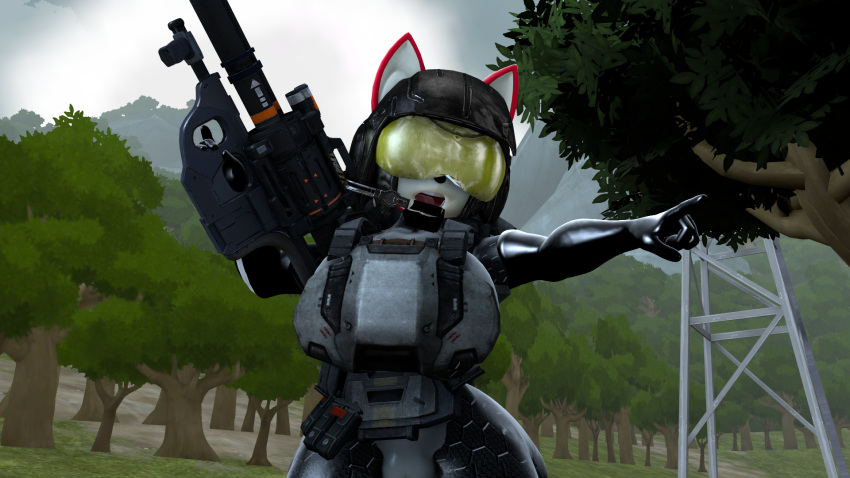 black_outfit g.u.n gesture halo hi_res jenna_the_fox military odst pointing sega sonic_the_hedgehog sonic_the_hedgehog_(series) spnkr weapon