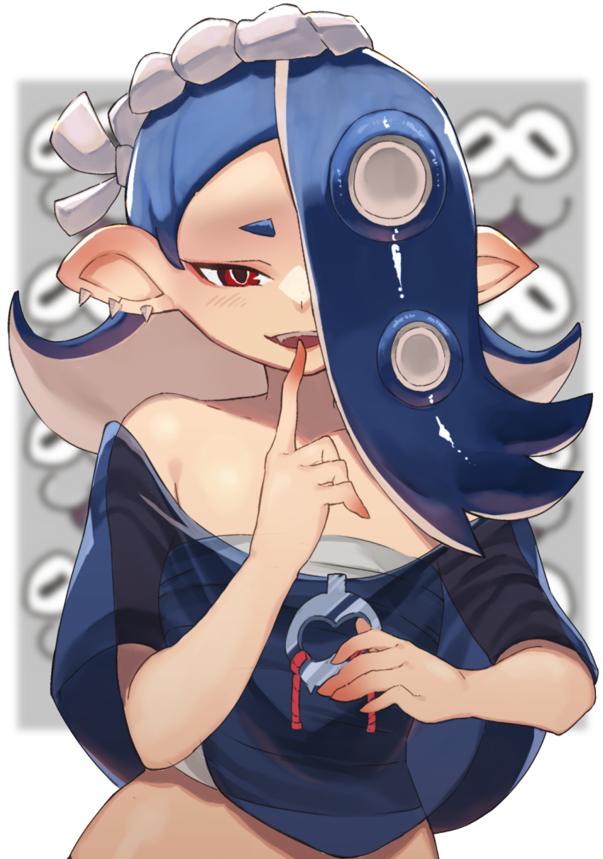 animal_humanoid blush cephalopod cephalopod_humanoid clothing ear_piercing female flat_chested hi_res humanoid marine marine_humanoid mollusk mollusk_humanoid one_eye_obstructed passionpit777 piercing pseudo_hair shirt shiver_(splatoon) solo tentacle_hair tentacles topwear