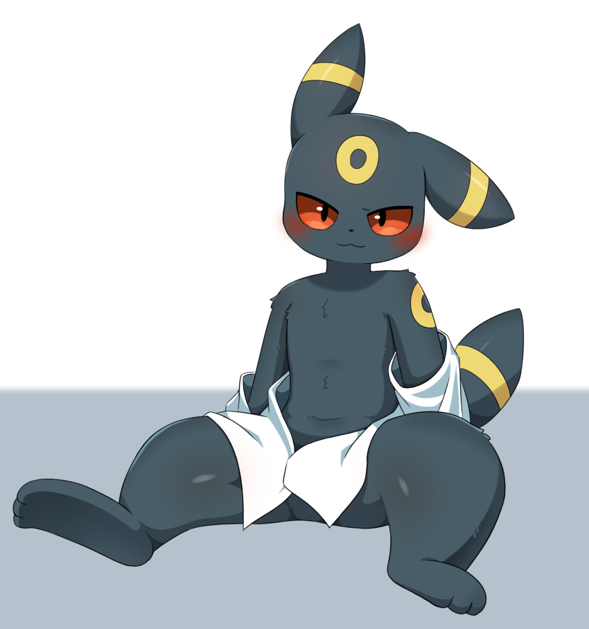 3_toes ambiguous_gender anthro black_body black_clothing black_ears black_fur black_legwear black_tail blush clothed clothing cute_expression eeveelution featureless_crotch feet fur generation_2_pokemon hi_res legwear mouth_closed multicolored_body multicolored_ears multicolored_fur nintendo partially_clothed pokemon pokemon_(species) quadruped red_eyes sitting smile smiling_at_viewer soles solo sum toes translated_description two_tone_body two_tone_ears two_tone_fur two_tone_tail umbreon video_games yellow_body yellow_ears yellow_tail