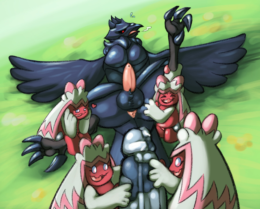 anthro anus avian balls butt butt_grab corviknight dildo emanata female feral generation_8_pokemon genitals group hand_on_butt hi_res huge_dildo imminent_sex leg_grab legs lying male male/female nintendo nova_nsfw on_back on_ground penis pokemon pokemon_(species) questionable_consent raised_leg sex_toy sitting_on_another sitting_on_leg spreading tinkaton video_games wings