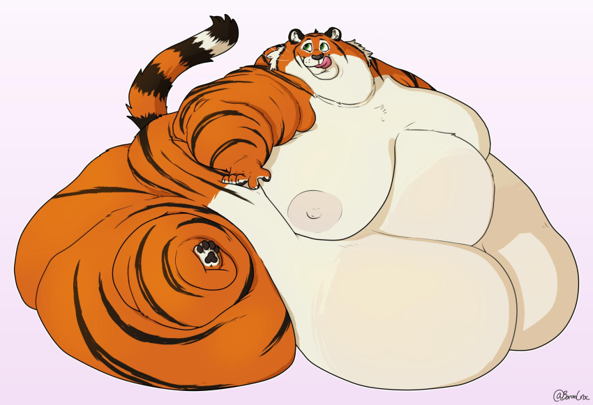 2019 anthro areola baronshoebat belly belly_overhang belly_squish big_belly big_breasts big_butt black_body black_fur breasts butt cheek_tuft chubby_cheeks double_chin facial_tuft fat_rolls felid female full-length_portrait fur green_eyes hand_on_hip hi_res huge_breasts huge_butt huge_thighs hyper hyper_belly immobile inner_ear_fluff licking licking_lips looking_back looking_up love_handles mammal morbidly_obese nipples obese orange_body orange_fur overweight pantherine pawpads pink_areola pink_nipples portrait simple_background sitting smile solo squish stripes thick_arms thick_thighs tiger tongue tongue_out tuft weight_gain whiskers white_body white_fur wide_hips