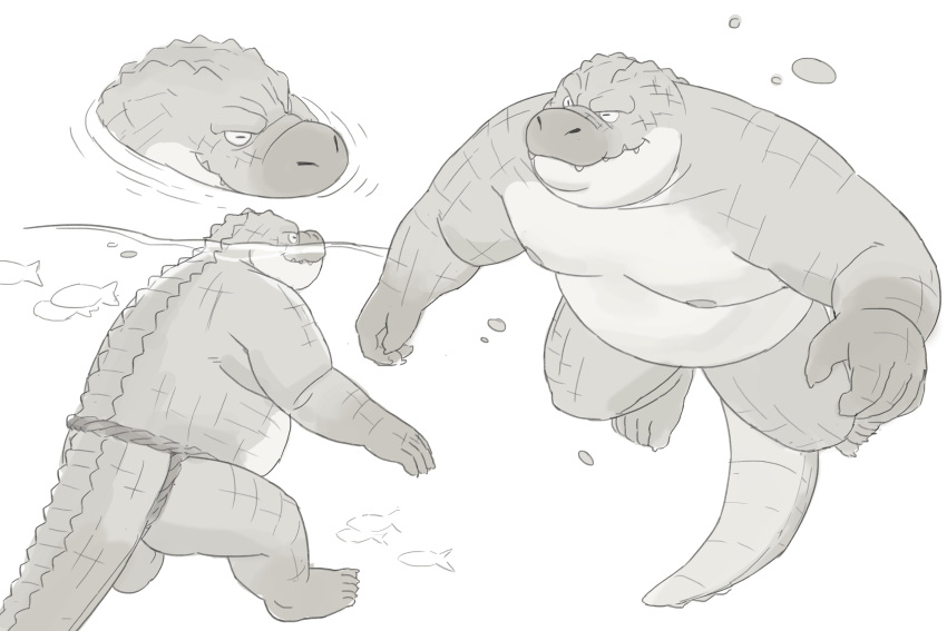 2022 absurd_res anthro belly big_belly clothing crocodile crocodilian crocodylid hi_res humanoid_hands huynhduyad14 kemono male moobs nipples overweight overweight_male reptile scalie solo swimming underwear